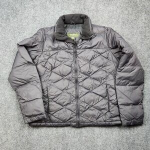 Eddie Bauer Down Jacket Womens Large Gray Quilted Puffer Full Zip Outdoor Coat